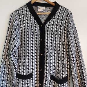 Vintage Cardigan; Black + White Houndstooth Knit